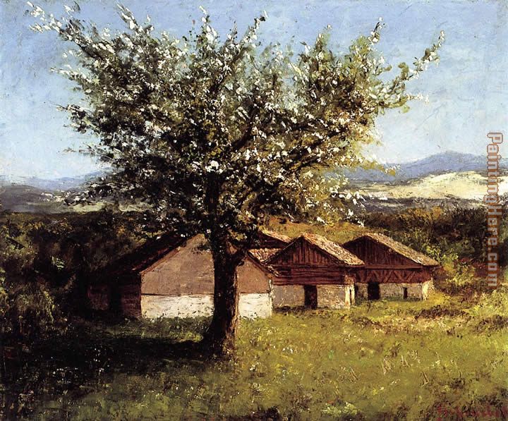 Swiss Landscape with Flowering Apple Tree painting - Gustave Courbet Swiss Landscape with Flowering Apple Tree art painting